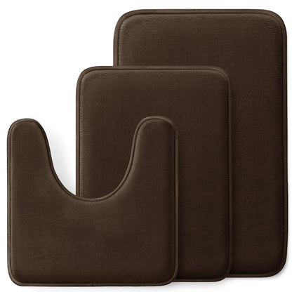 HUXMEYSON 3 Piece Memory Foam Bathroom Rugs Sets Non-Slip & Quick Dry Bath Mat Ultra Soft Velvet Bath Rugs for Bathroom Toilet and Shower Floor Brown