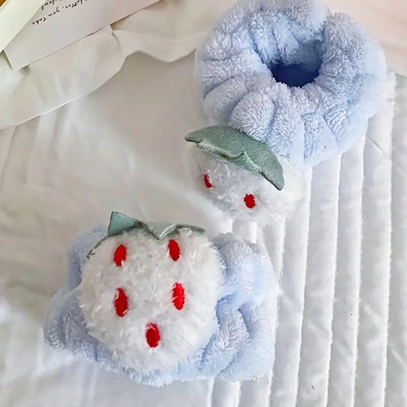 Cute Strawberry Flannel Face Wash Wrist Strap & Guard