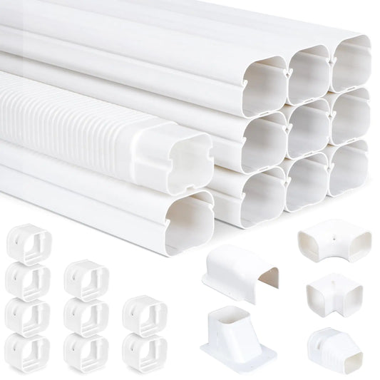 Mini Split Line Set Cover Kit 3"W 16Ft Air Conditioners Decorative PVC Slim Line Cover for Central AC & Heat Pumps Systems Tubing Cover