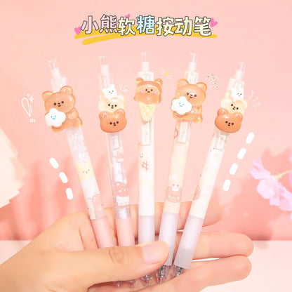 Cute Bear Push Pen - 0.5mm Gel Pen for Students