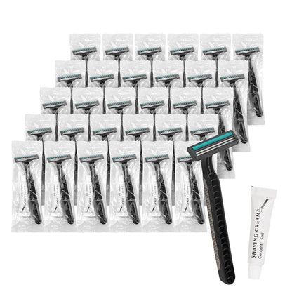 Disposable Razors In Bulk Bulk Razors With Knife Cap Individually Packaged Disposable Razors Bulk With Shaving Cream For Hotels Shelters Charities Homeless Churches Nursing Homes(Grey Pack-30)