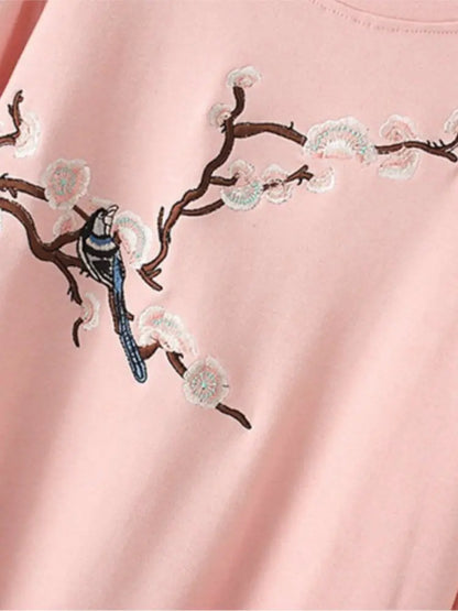 Autumn Women's Cotton Sweatshirts with Floral Embroidery