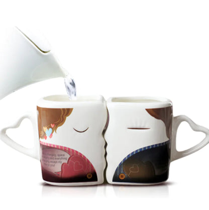 Color-Changing Couple Mugs - Ceramic Kiss Design