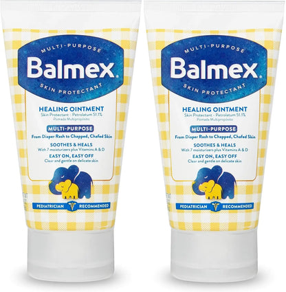 Balmex Multi-Purpose Healing Ointment & Skin Protectant for Diaper Rash and Chafing with Petrolatum 7 Moisturizers and Vitamins A&D Pediatrician Recommended and Paraben-Free 3.5oz (Pack of 2)