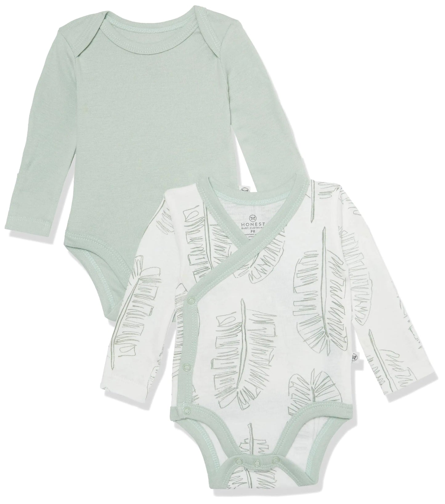 HonestBaby Multipack Long Sleeve Bodysuits One-Piece 100% Organic Cotton for Infant Baby Boys Girls Unisex Jumbo Leaf Sage 3-6 Months