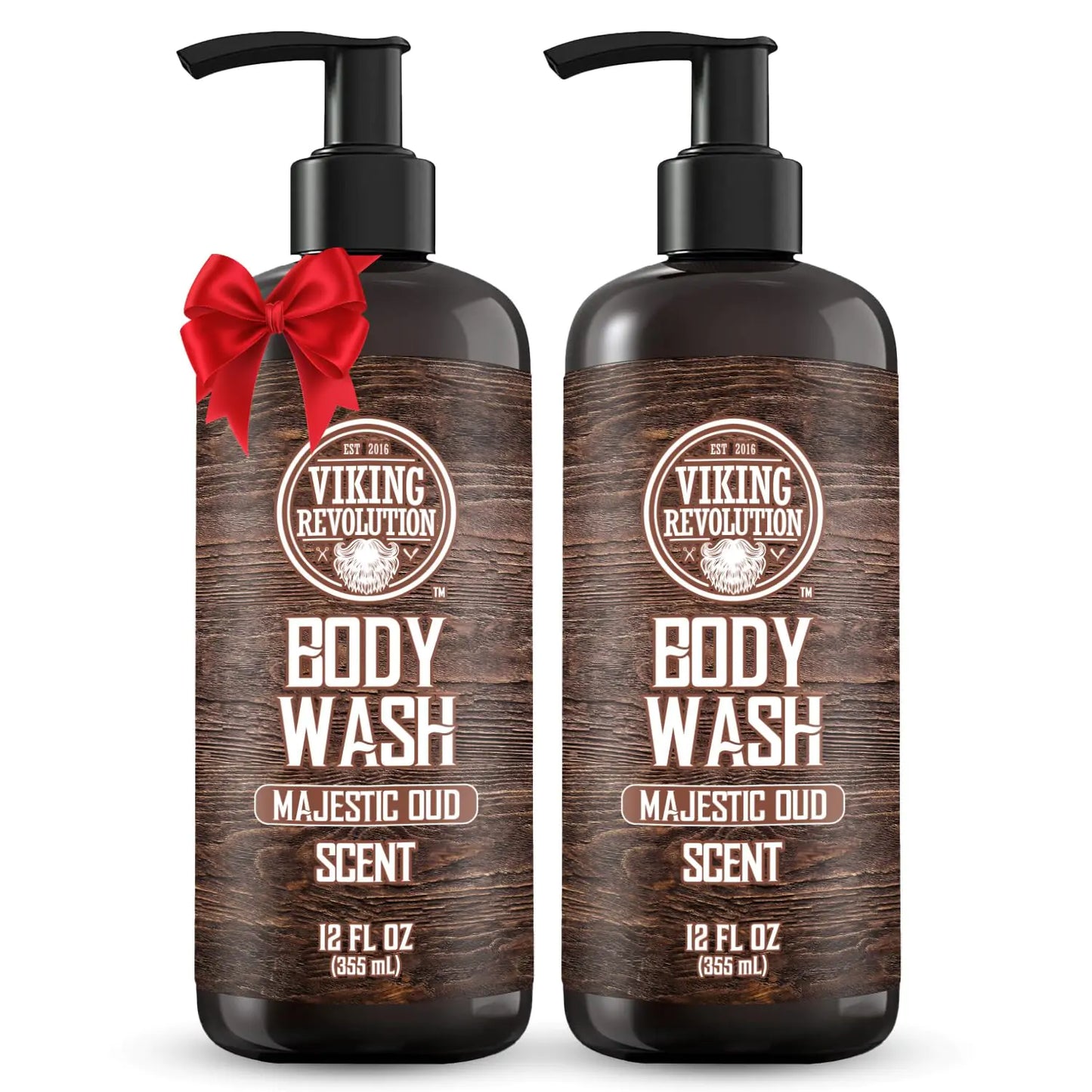 Viking Revolution Mens Body Wash - Majestic Oud Mens Body Wash - Mens Natural Body Wash for Men with Vitamin E and Rosemary Oil - Shower Gel Body Wash Men (12 Fl Oz Pack of 2)