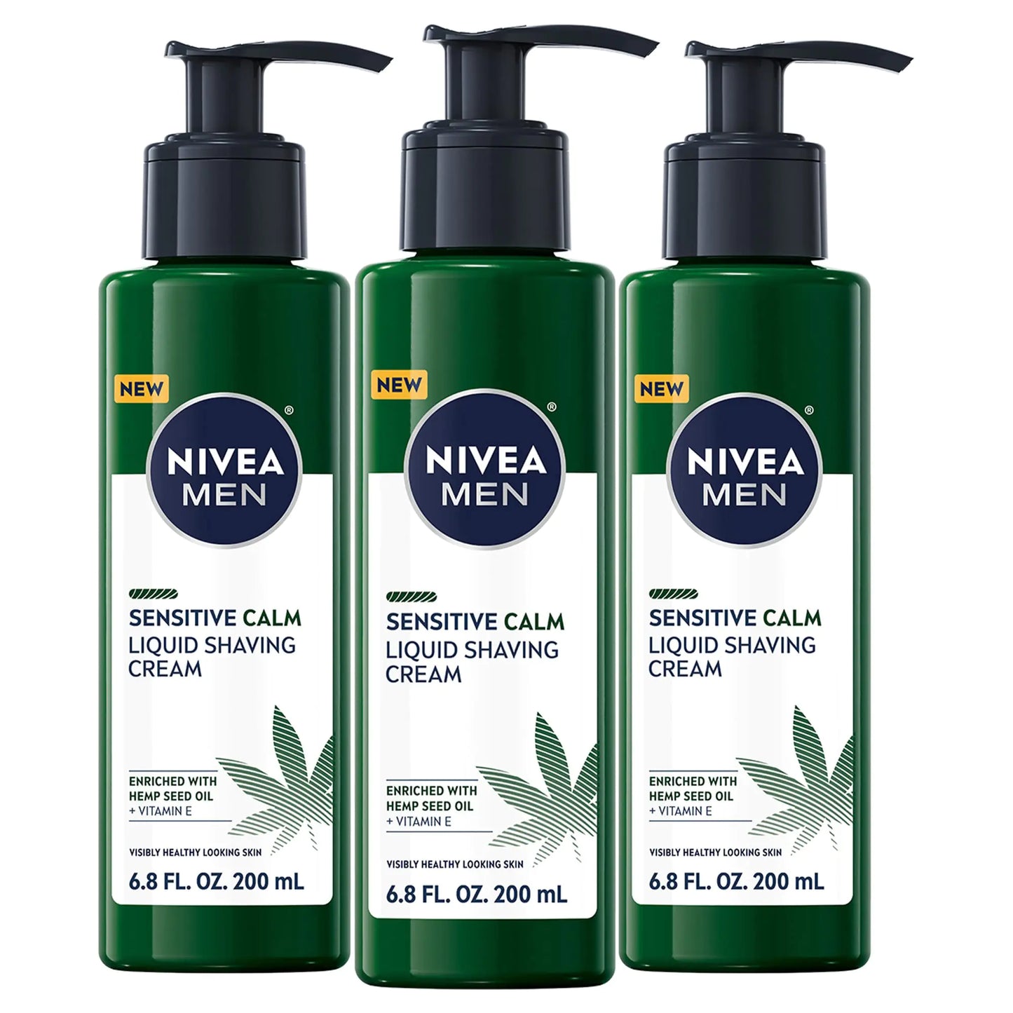 NIVEA MEN Sensitive Calm Liquid Shaving Cream with Vitamin E and Hemp Seed Oil 3 Pack of 6.8 Fl Oz Pump Bottles