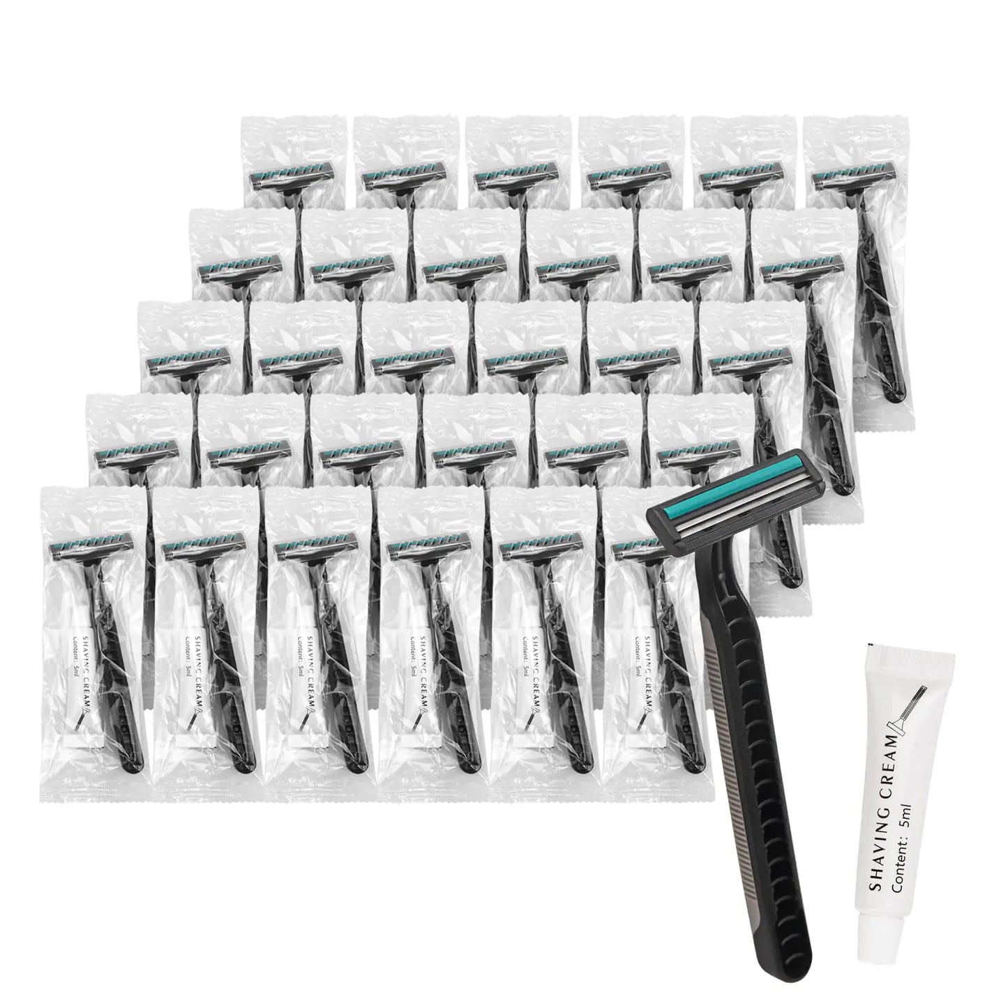 Disposable Razors In Bulk Bulk Razors With Knife Cap Individually Packaged Disposable Razors Bulk With Shaving Cream For Hotels Shelters Charities Homeless Churches Nursing Homes(Grey Pack-30)