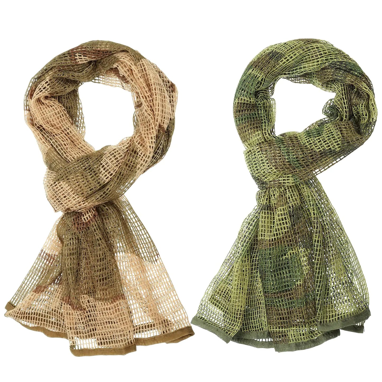 PATIKIL 71"x35" Camouflage Veil Scarf 2Pcs Camo Netting Veil Camo Mesh Neck Scarves Desert Mesh Scarves for Outdoor Activities Jungle Camo/Desert Camo