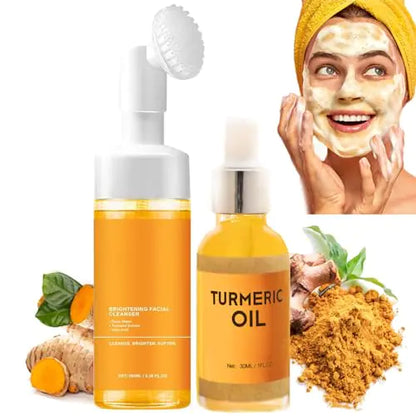 HABOHUSE Turmeric Facial Cleanser Turmeric Face Wash Turmeric Foaming Cleanser Turmeric Face Wash with Brush Deep Cleansing Exfoliating Moisturizing for Women All Skin (2Combo)