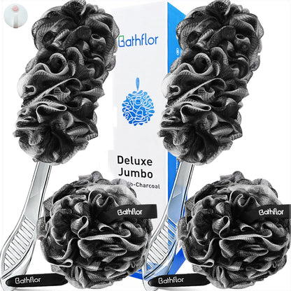 Loofah Sponge 80g Loofahs for Men Women 5-in-1 Large Shower Loofah Exfoliating Body Scrubber 2 Bath Sponge Loofa Packs 2 Loofah with Handle Body Wash Back Scrubber 1 Luffa Hook Black