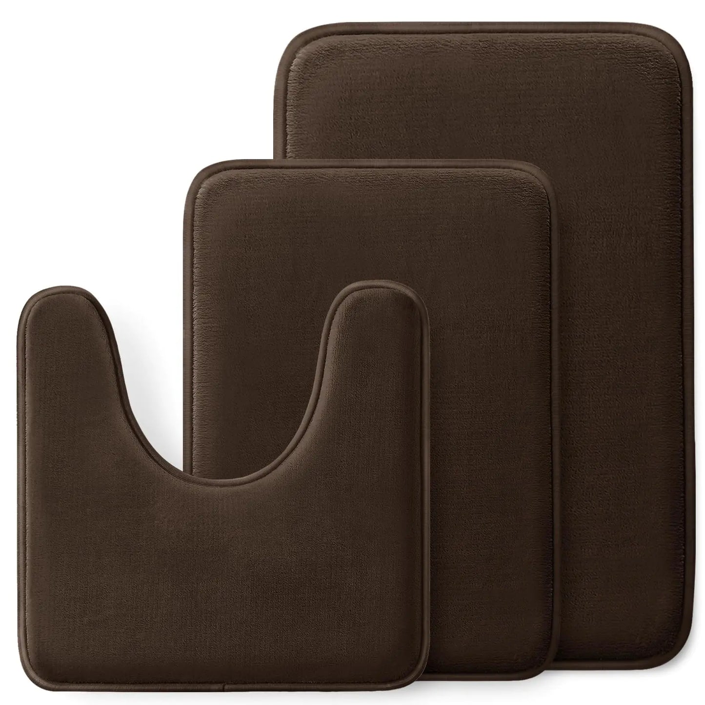 HUXMEYSON 3 Piece Memory Foam Bathroom Rugs Sets Non-Slip & Quick Dry Bath Mat Ultra Soft Velvet Bath Rugs for Bathroom Toilet and Shower Floor Brown