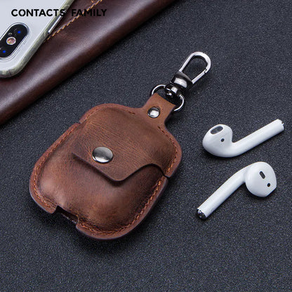 Crazy Horse Leather Case for AirPods 2 Wireless Earbuds