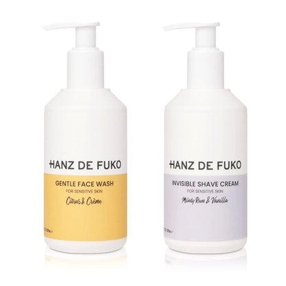 Hanz de Fuko Gentle Face Wash & Invisible Shave Cream Kit – Premium Facial Cleanser (8 oz) & Premium Men’s Shaving Cream (8 oz) – Made for Sensitive Skin Hypoallergenic Sulfate and Paraben Free