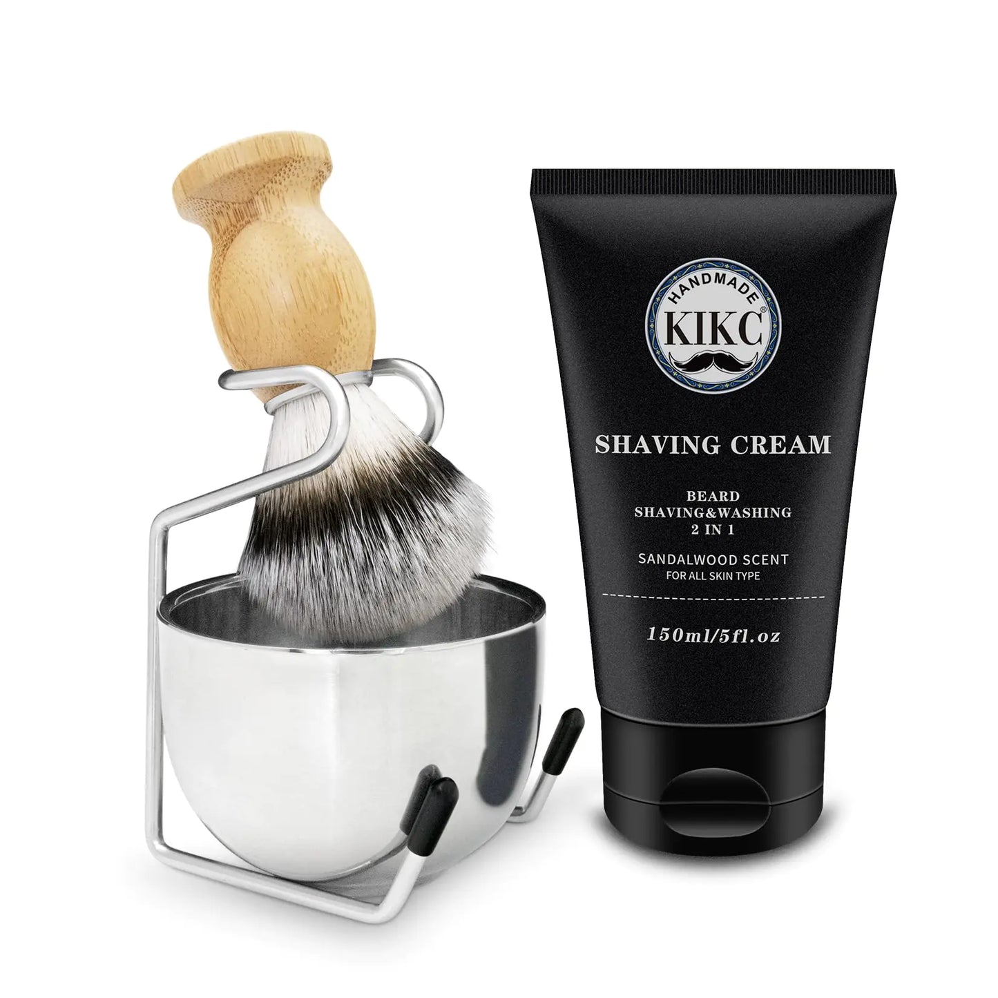 KIKC 5 in 1 Odorless Shaving Kit Shaving Brush Kit for MenSet Include Shave Brush Stainless Steel Lathering Bowl Shave Brush Stand Shaving Cream Shave Manual Best Gift for BeardedMan