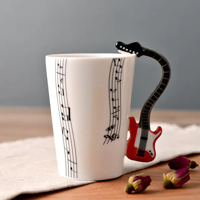 Ceramic Guitar-Shaped Musical Note Coffee Mugs
