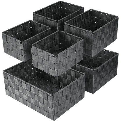 Uvellgift Woven Storage Baskets Storage Bins Cube Basket Container Baskets Storage Boxes Organizers for Clothes /Shelves/ Closet Set of 6 (Grey)