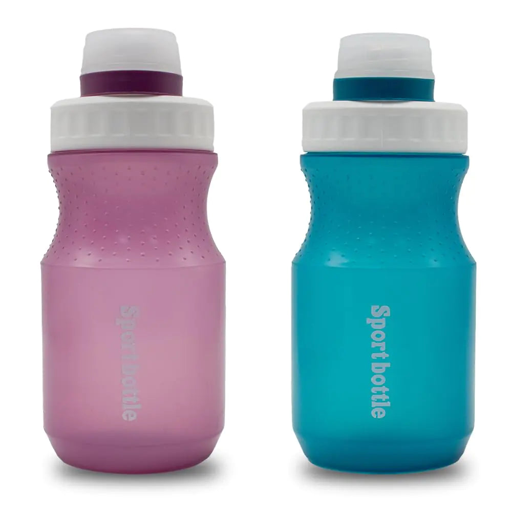 LFRNZS 2 PCS Set Small Water Bottles 13oz Plastic Water Bottles for Kids Reusable Leakproof BPA-Free Drink BottlesLightweightWater Bottle for SchoolCycling (Blue +Purple)