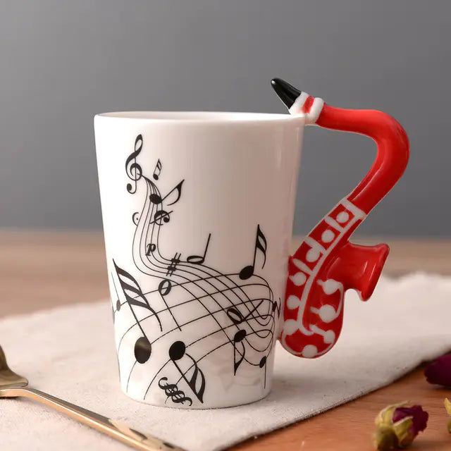 Ceramic Guitar-Shaped Musical Note Coffee Mugs