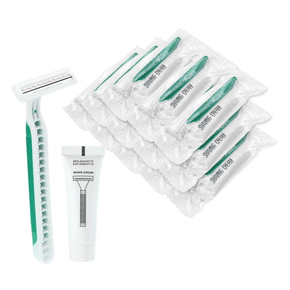 Disposable Razors in Bulk Pack of 30Green Disposable Shaving Razors Individual Wrapped Twin Blade Bulk Disposable Razors with Clear Cap and 10g Shaving Cream for HomelessHotelTravelCharityShelter