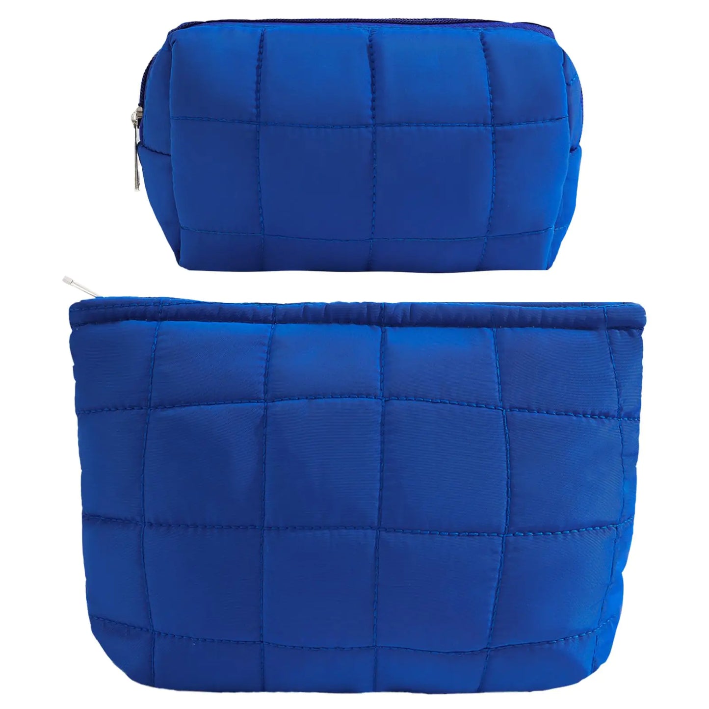 LYDZTION 2Pcs Puffy Makeup Bag Cosmetic Bag for WomenQuilted Makeup Bag Checkered Makeup Bag Makeup Pouch Organizing Bag Travel Makeup Bag Zipper PouchBlue