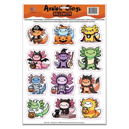 Axolotl in Costume Peel and Place Clings - Great for Decorating Windows Water Bottles Lockers and Notebooks - 12"x17" Sheet (Halloween)