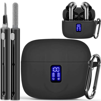 Silicone Case for TAGRY X08 Wireless Earbuds Case Compatible with TAGRY Bluetooth Headphones True Wireless Earbuds with Keychain with Cleaning Pen - Black