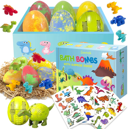 Bath Bombs for Kids with Surprise Toys Inside Dino Egg Kids Bath Bombs Gift Set with Dinosaur Toy Bubble Bath Fizzy Spa Bath Kit for Birthday Easter Christmas Boys and Girls 3 4 5 6 7 8 9 Years Old