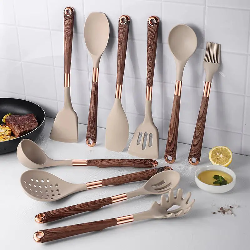 Silicone Kitchenware Set with Nonstick Pan and Storage