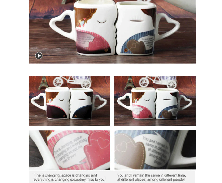 Color-Changing Couple Mugs - Ceramic Kiss Design
