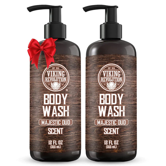 Viking Revolution Mens Body Wash - Majestic Oud Mens Body Wash - Mens Natural Body Wash for Men with Vitamin E and Rosemary Oil - Shower Gel Body Wash Men (12 Fl Oz Pack of 2)