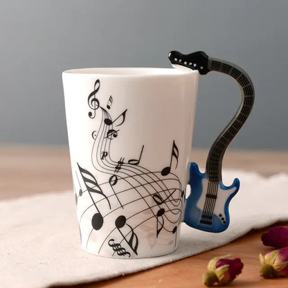Ceramic Guitar-Shaped Musical Note Coffee Mugs