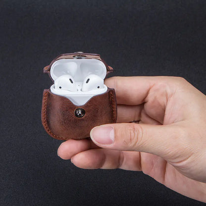 Crazy Horse Leather Case for AirPods 2 Wireless Earbuds