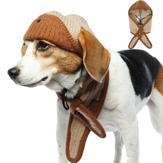 BRKURLEG Dog Hat Adjustable Winter Knit Dog Hats Soft Pet Hat with Ear Holes Cute Pet Christmas Hats Halloween Party Costume Head Wear Accessories Warm Dog Hats(BrownS)