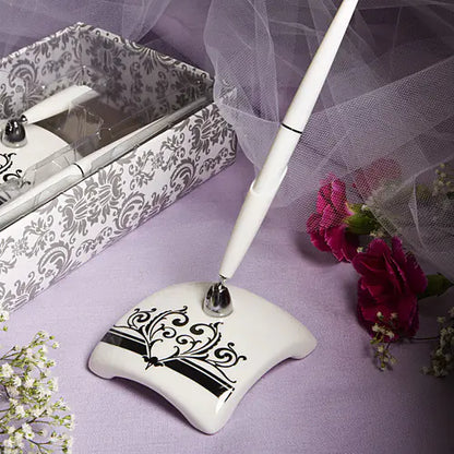 Ceramic Pen Holder with Sign Pen for Desk Setup