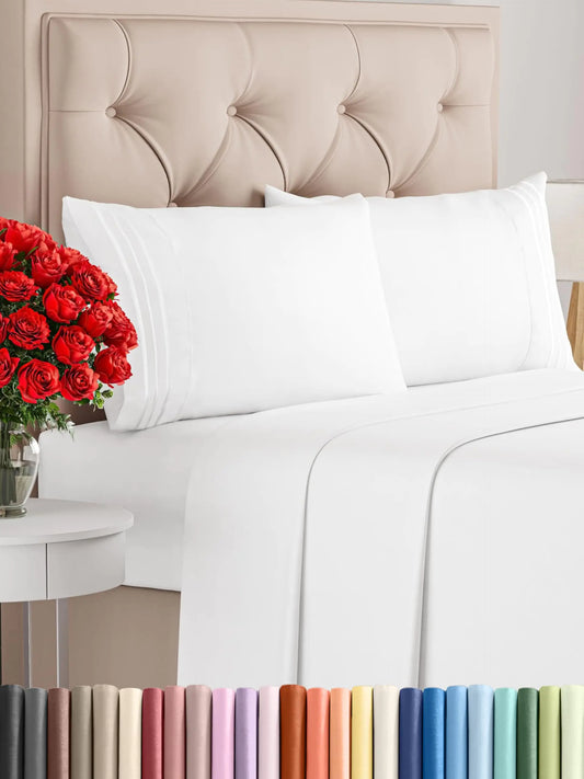 King Size 4 Piece Sheet Set - Comfy Breathable & Cooling Sheets - Hotel Luxury Bed Sheets for Women Men Kids & Teens - Deep Pockets Easy-Fit and Wrinkle Free Sheets - White Oeko-Tex Bed Sheet Set