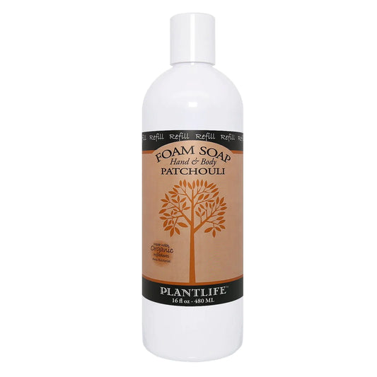 Plantlife Patchouli Foam Soap Refill - Moisturizing Plant Based Foam Soap for All Skin Types - Ideal as a Hand & Body wash Shaving Cream & Foaming Fun for Kids - Made in California 16 oz