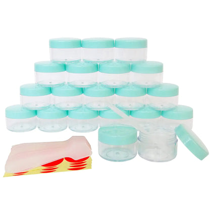 Wopanxye 20pcs 15 gram Empty Travel Sample Jar 15g Mini Cosmetic Container Tins 15ml Small Round Pot with GREEN Screw-up Lids for Makeup Facial Cleaner Creams Lotions Mask Lip Gloss Moisturizers