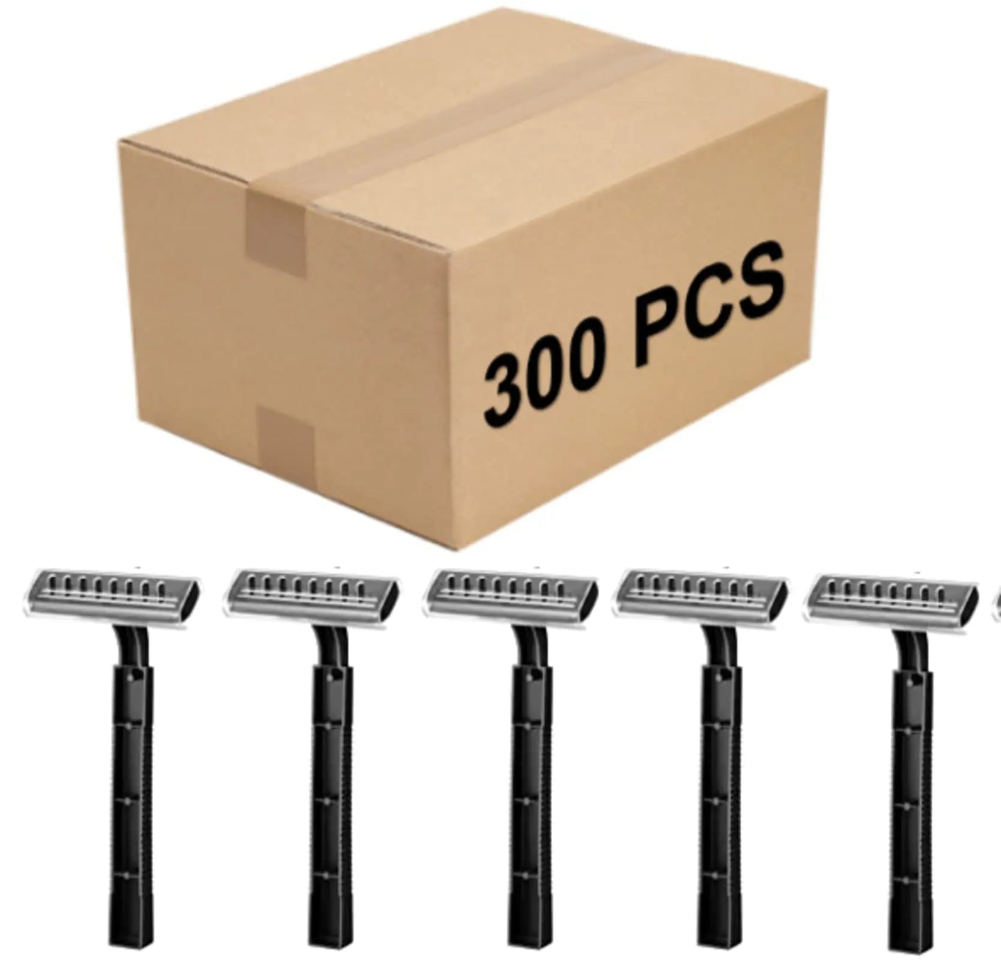 Lasnten 300 Pcs Disposable Razors Bulk with Clear Safety Cap Wrapped Twin Blade Shaving Razors for Men Stainless Steel Blade for Professional or Home Use Black