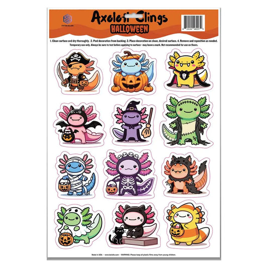 Axolotl in Costume Peel and Place Clings - Great for Decorating Windows Water Bottles Lockers and Notebooks - 12"x17" Sheet (Halloween)