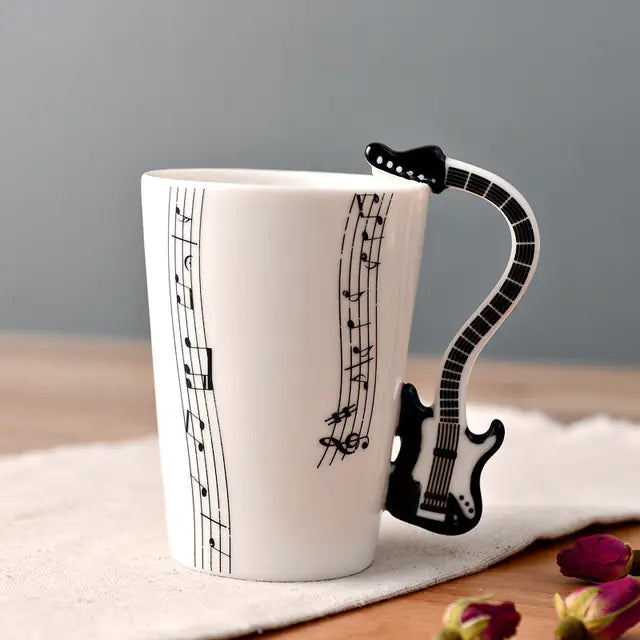 Ceramic Guitar-Shaped Musical Note Coffee Mugs