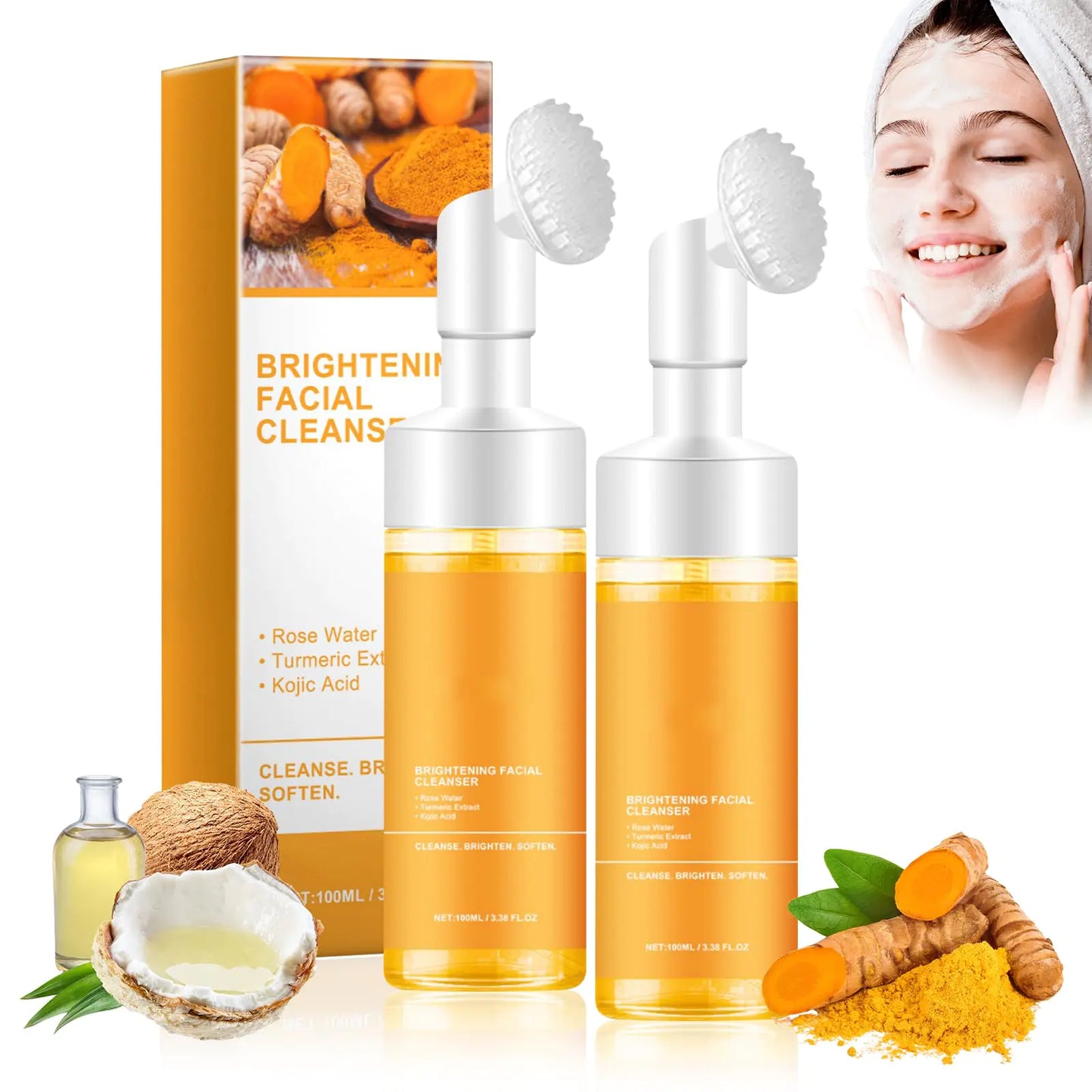 Silvercell Turmeric Facial Cleanser Turmeric Face Wash Glow Wash Facial Cleanser Easy to Use Foaming Facial Cleanser Deep Cleaning Turmeric Foaming Face Wash Moisturizing for All Skin (2)
