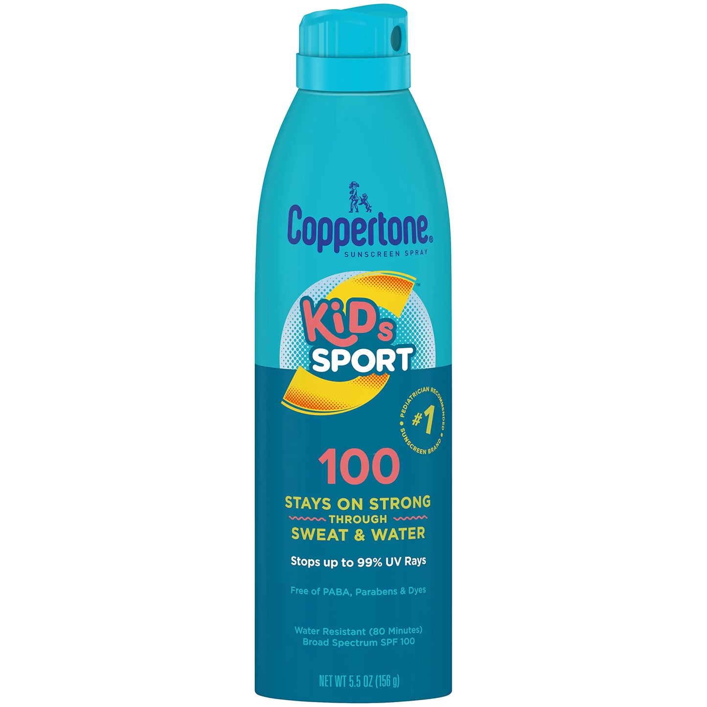 Coppertone SPORT Kids Sunscreen Spray SPF 100 Water Resistant Continuous Spray Sunscreen for Kids Broad Spectrum Sunscreen SPF 100 5.5 Oz Spray