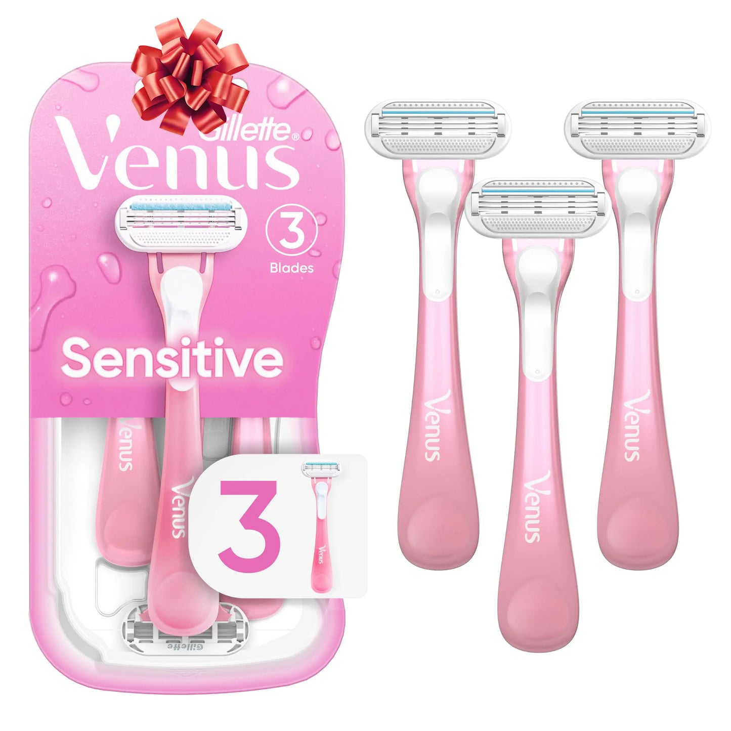 Gillette Venus Sensitive Womens Disposable Razors - Single Package of 3 Razors