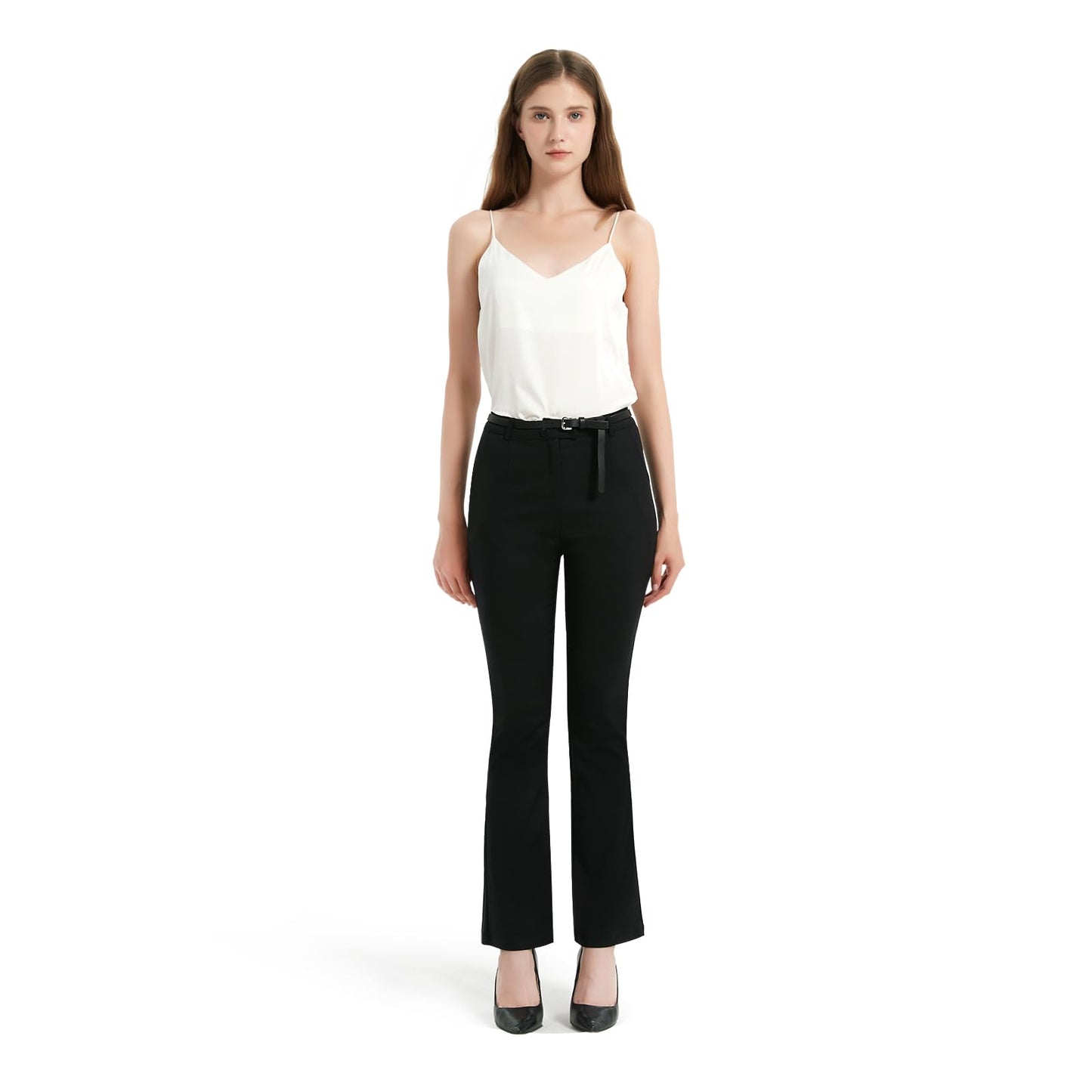 GLOWELFA Womens Semi Formal Dress Pants Bootcut Work Pants Woman Business Casual Slacks for Women (08750MediumBlack)