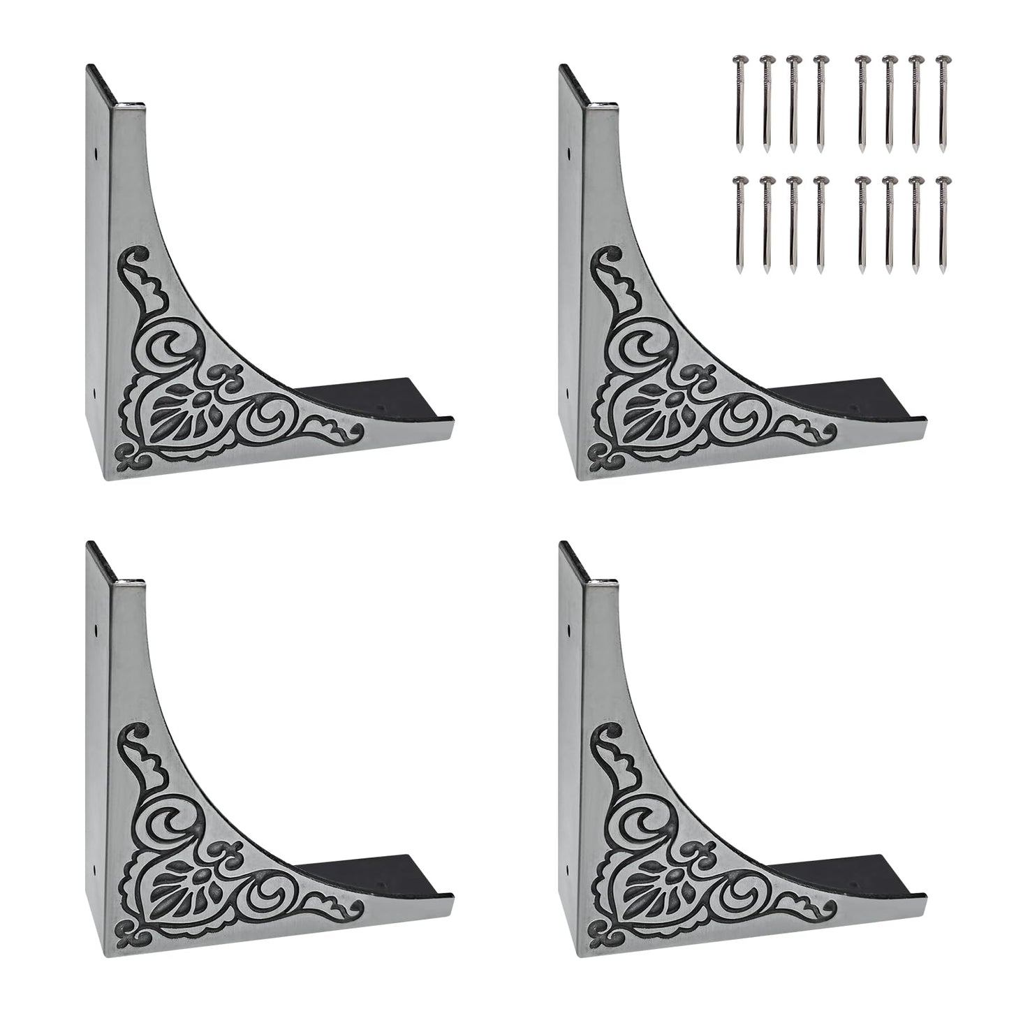 4Pcs Antique Zinc Alloy Box Corner Protector Decorative Furniture Corner Edge Safety Bumpers Cabinets Fireplace Furniture Bumpers (Flower Pattern)