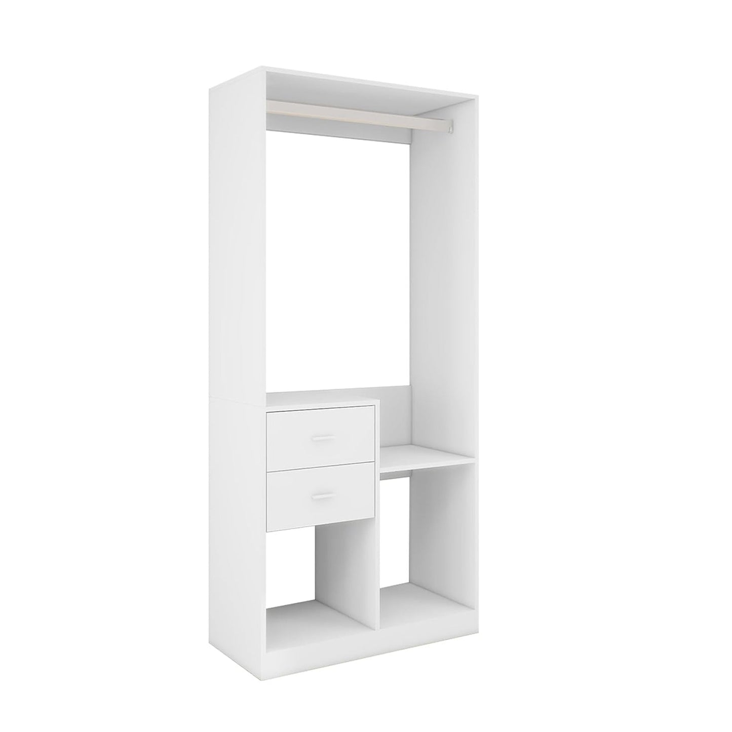 YG-303 Stand-Alone Wood Closet System for Walk in Closets with 2 Drawers Hanging Rods and Shelves Clothes Storage Cabinet Built-in Closet Organizer for Bedroom 31.5"L x 15.7"W x 70.8"H Gray