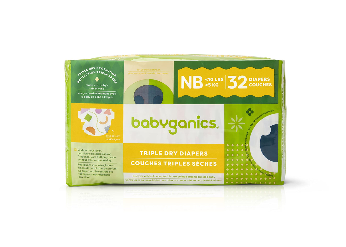 Babyganics Newborn Diapers 32 Count Absorbent Breathable Triple Dry Baby Diapers