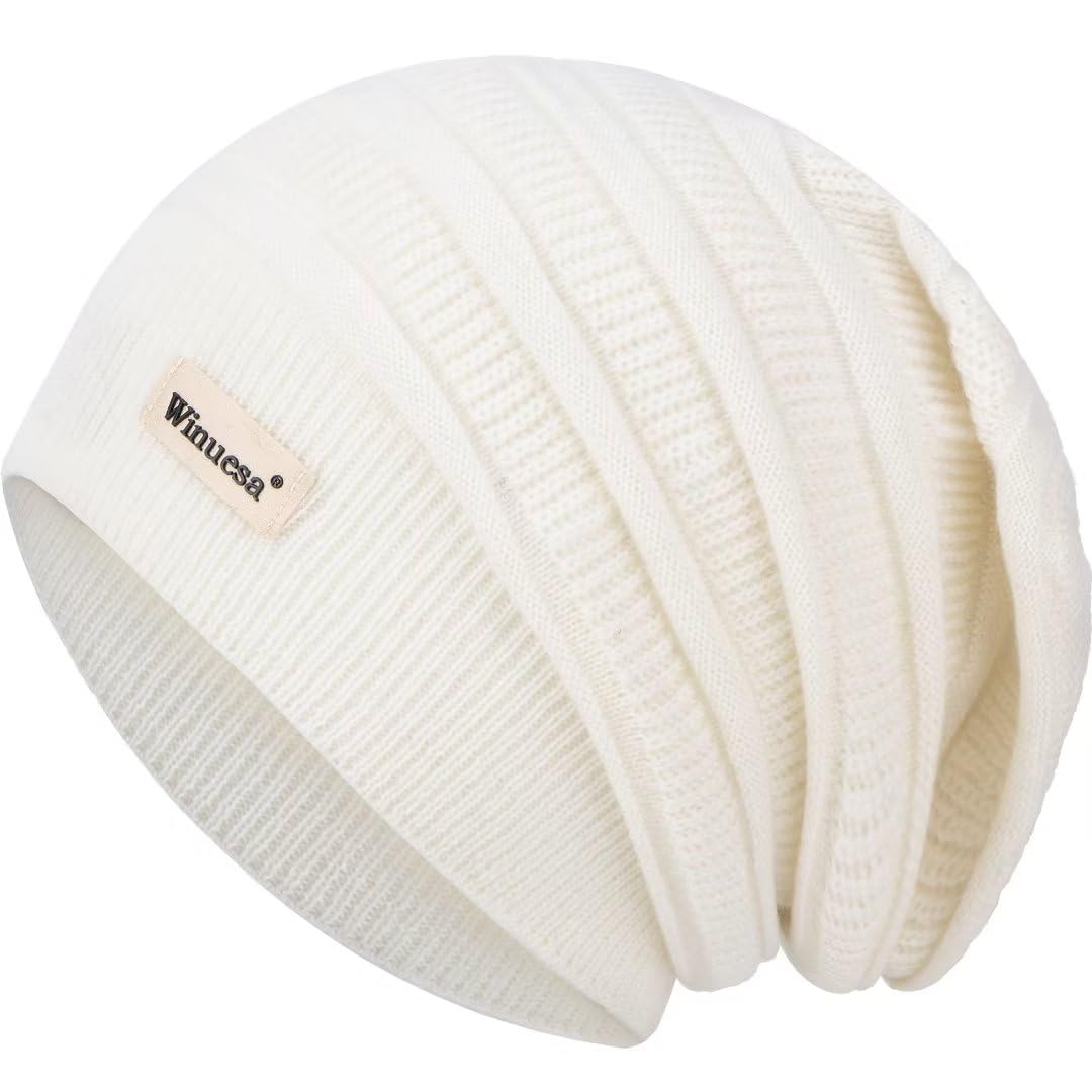 60% Cashmere Slouchy Beanie for Women Lightweight Knit Beanie Hat for Winter and Fall Soft Warm Winter Hats Wool Slouch Beanies for Ladies （White）