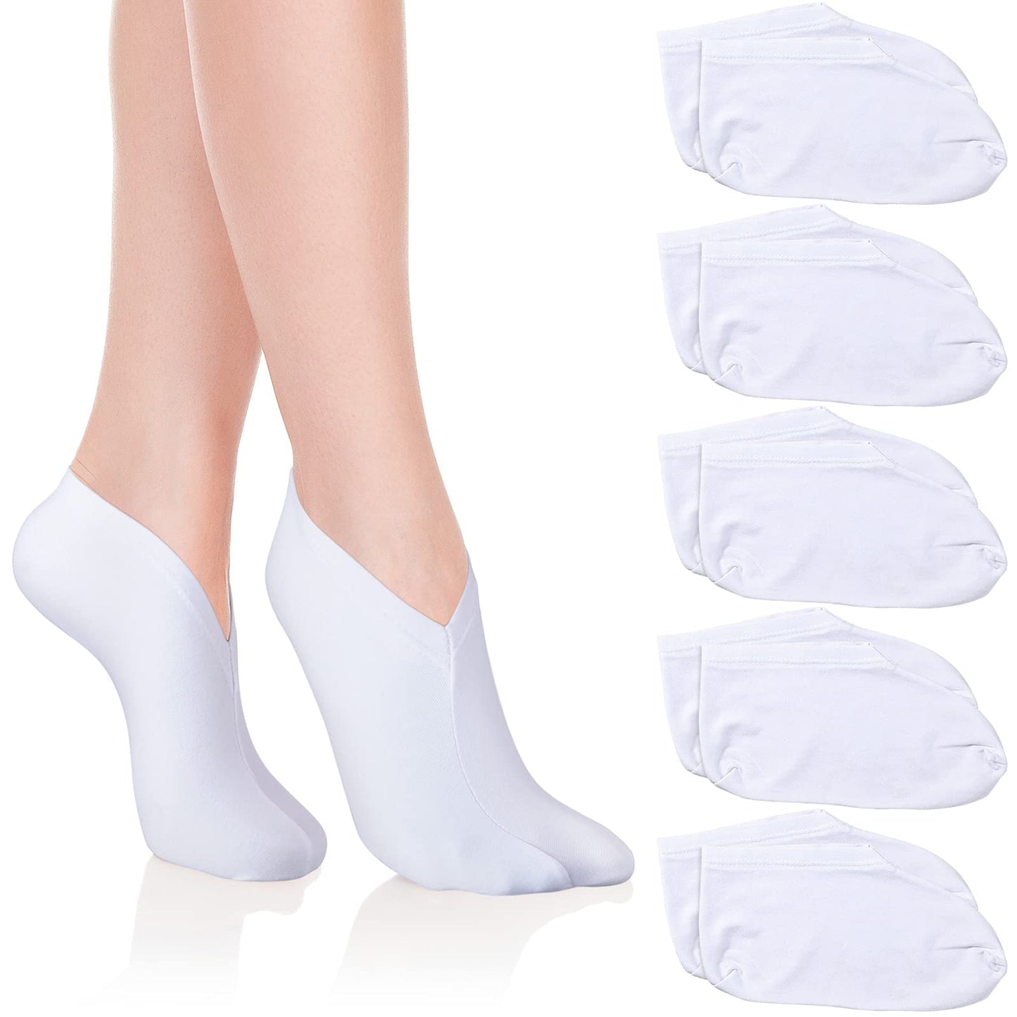 5 Pairs Moisturizing Socks Overnight Spa Socks for Dry Feet Moisture Enhancing Socks Cosmetic Moisturizing Socks for Women and Men White